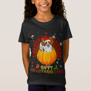 Happy Hallothanksmas Papillon Dog Halloween Xmas T-Shirt