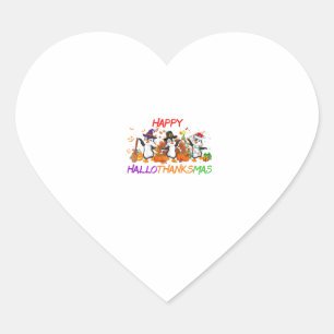 Happy Hallothanksmas Penguin Halloween Thanksgivin Heart Sticker