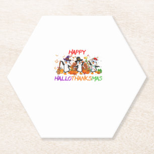 Happy Hallothanksmas Penguin Halloween Thanksgivin Paper Coaster