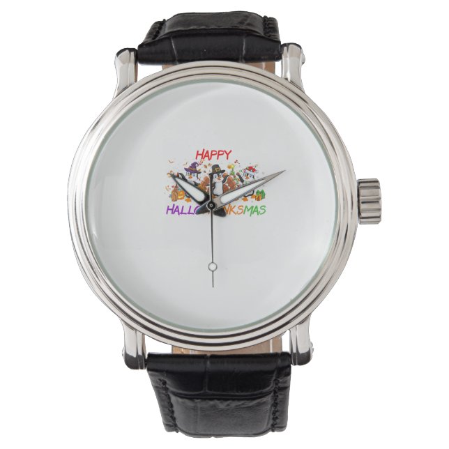Happy Hallothanksmas Penguin Halloween Thanksgivin Watch (Front)