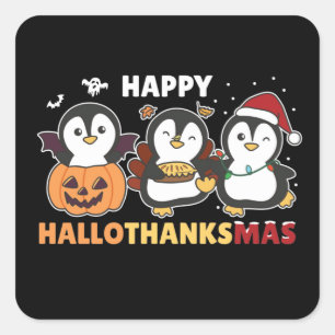 Happy Hallothanksmas Penguins Christmas Penguin Sq Square Sticker