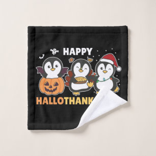 Happy Hallothanksmas Penguins Christmas Penguin Wa Wash Cloth