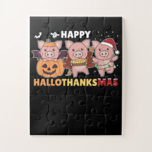 Happy Hallothanksmas Pigs Christmas Pig Jigsaw Puzzle