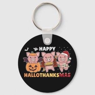 Happy Hallothanksmas Pigs Christmas Pig Keychain