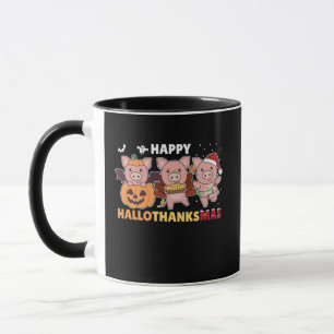 Happy Hallothanksmas Pigs Christmas Pig Mug