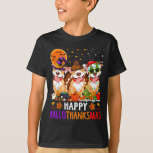 Happy Hallothanksmas Pitbull Dog Halloween T-Shirt