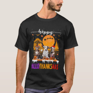 Happy Hallothanksmas Pitbull Dog Halloween Thanksg T-Shirt