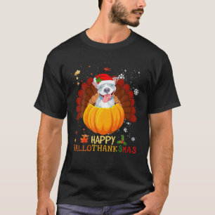 Happy Hallothanksmas Pitbull Dog Halloween Xmas T-Shirt