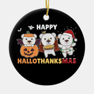 Happy Hallothanksma's Polar Bear Christmas Polar C Ceramic Tree Decoration