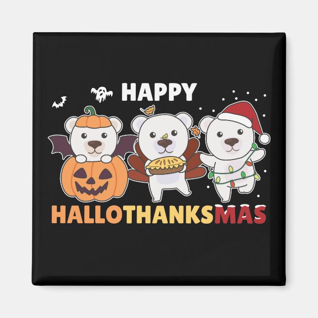 Happy Hallothanksma's Polar Bear Christmas Polar M Magnet (Front)