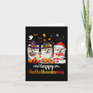 Happy Hallothanksmas Pomeranian Dog Halloween Chri Card