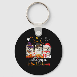 Happy Hallothanksmas Pomeranian Dog Halloween Chri Key Ring