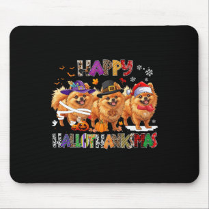 Happy Hallothanksmas Pomeranian Dog Halloween Chri Mouse Mat