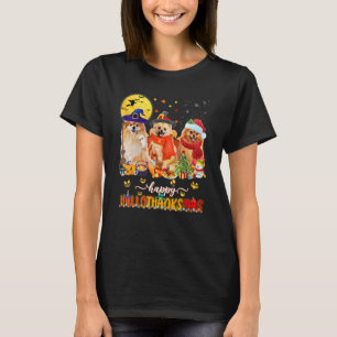 Happy Hallothanksmas Pomeranian Wizard Hat Turkey T-Shirt