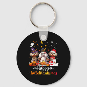 Happy Hallothanksmas Poodle Dog Halloween Christma Key Ring