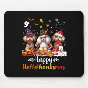 Happy Hallothanksmas Poodle Dog Halloween Christma Mouse Mat