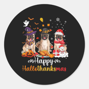 Happy Hallothanksmas Pug Dog Halloween Christmas  Classic Round Sticker