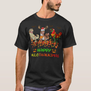 Happy Hallothanksmas Pumpkin Dinosaur Turkey T Rex T-Shirt