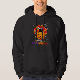 Happy HalloThanksMas Pumpkin Fall Black Cat Santa Hoodie
