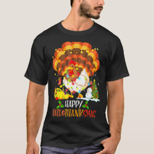 Happy Hallothanksmas Pumpkin Turkey Santa Chicken T-Shirt