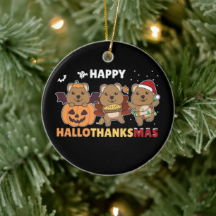Happy Hallothanksmas Quokkas Christmas Quokka Ceramic Tree Decoration