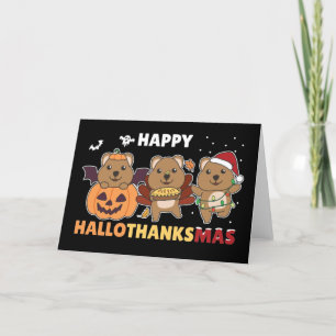 Happy Hallothanksmas Quokkas Christmas Quokka Holi Holiday Card