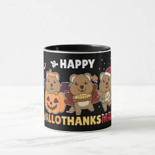 Happy Hallothanksmas Quokkas Christmas Quokka Mug