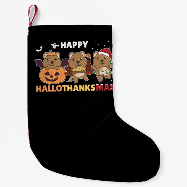 Happy Hallothanksmas Quokkas Christmas Quokka Small Christmas Stocking (Front)