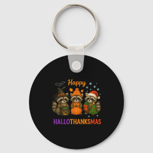 Happy Hallothanksmas Raccoon Halloween Christmas  Key Ring