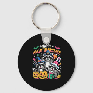 Happy Hallothanksmas Raccoon Halloween Merry Chris Key Ring