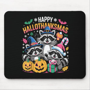Happy Hallothanksmas Raccoon Halloween Merry Chris Mouse Mat