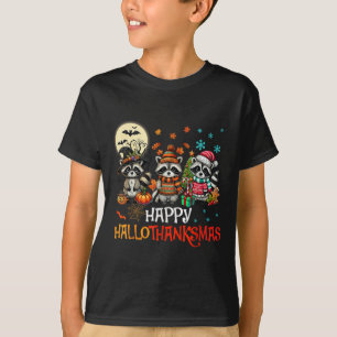 Happy Hallothanksmas Raccoon Lover Halloween Merry T-Shirt