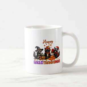 Happy Hallothanksmas Racoon Halloween Thanksgiving Coffee Mug