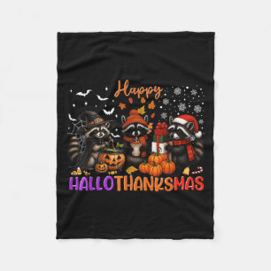 Happy Hallothanksmas Racoon Halloween Thanksgiving Fleece Blanket