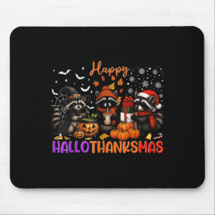 Happy Hallothanksmas Racoon Halloween Thanksgiving Mouse Mat