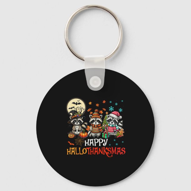 Happy Hallothanksmas Racoon Lover Halloween Merry Key Ring (Front)
