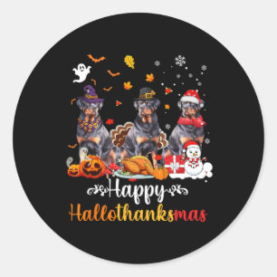 Happy Hallothanksmas Rottweiler Dog Halloween Chri Classic Round Sticker