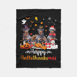 Happy Hallothanksmas Rottweiler Dog Halloween Chri Fleece Blanket