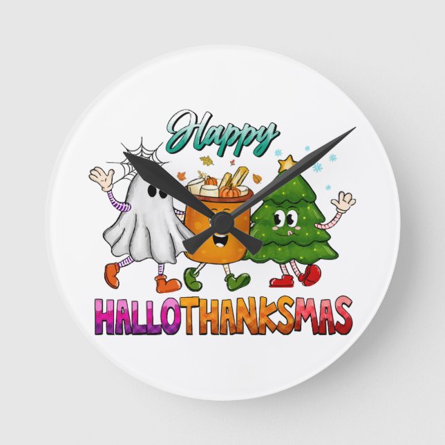 Happy Hallothanksmas Round Clock (Front)