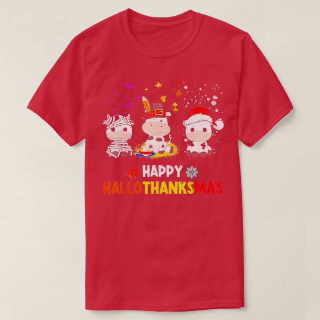 Happy HalloThanksMas Santa Cow Halloween Thanksgiv T-Shirt (Design Front)