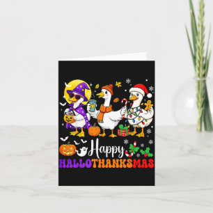 Happy Hallothanksmas Santa Goose Witch Soky Season Card