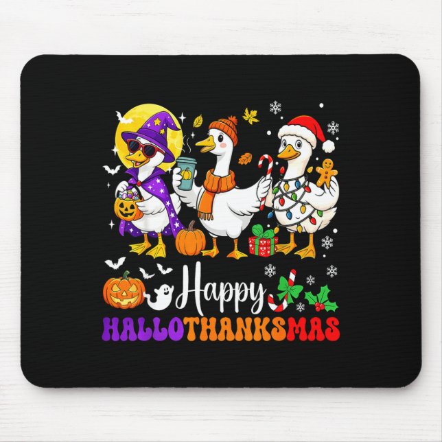 Happy Hallothanksmas Santa Goose Witch Soky Season Mouse Mat (Front)