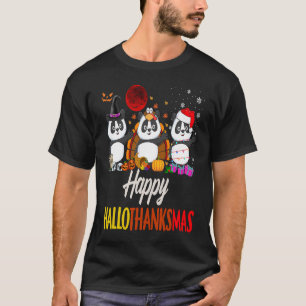 Happy Hallothanksmas Santa Panda Halloween Thanksg T-Shirt
