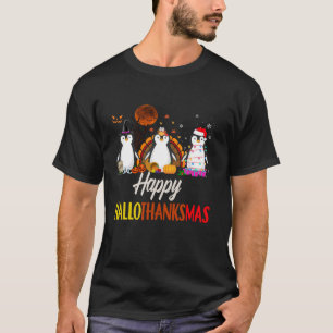 Happy Hallothanksmas Santa Penguin Halloween Thank T-Shirt