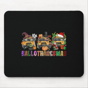 Happy Hallothanksmas School Bus Halloween Merry Ch Mouse Mat