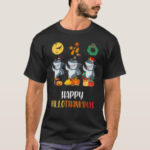 Happy Hallothanksmas Shark Christmas Thanksgiving  T-Shirt
