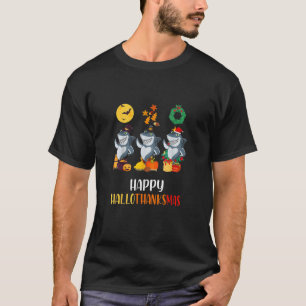 Happy Hallothanksmas Shark Christmas Thanksgiving  T-Shirt