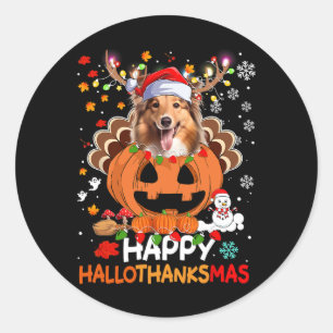 Happy Hallothanksmas Shetland Sheepdog Dog  Classic Round Sticker