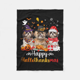 Happy Hallothanksmas Shih Tzu Dog Halloween Christ Fleece Blanket
