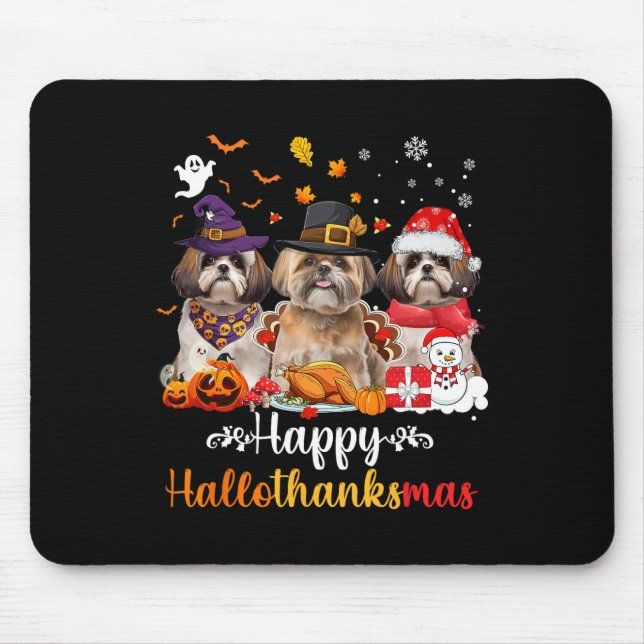 Happy Hallothanksmas Shih Tzu Dog Halloween Christ Mouse Mat (Front)